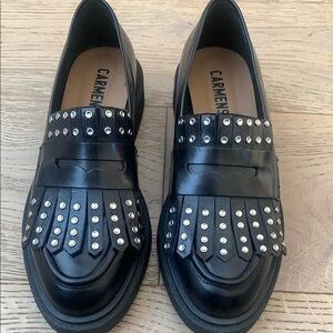 Carmen Steffens Black Studded Loafers
